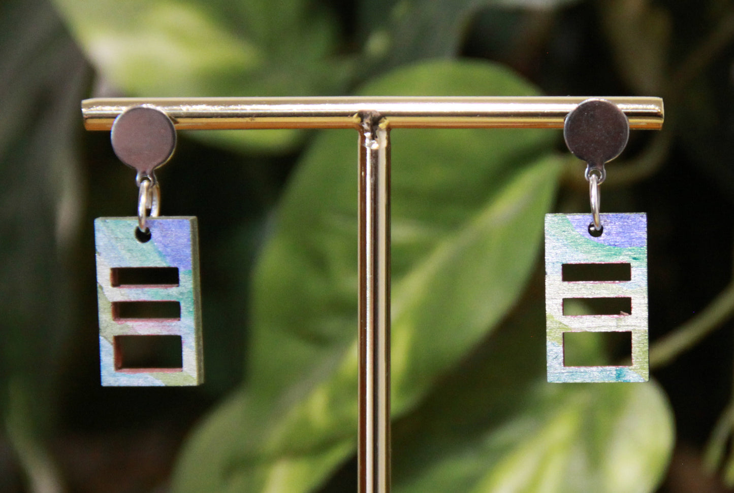 Small Blue Purple Squarish Rectangular Earrings