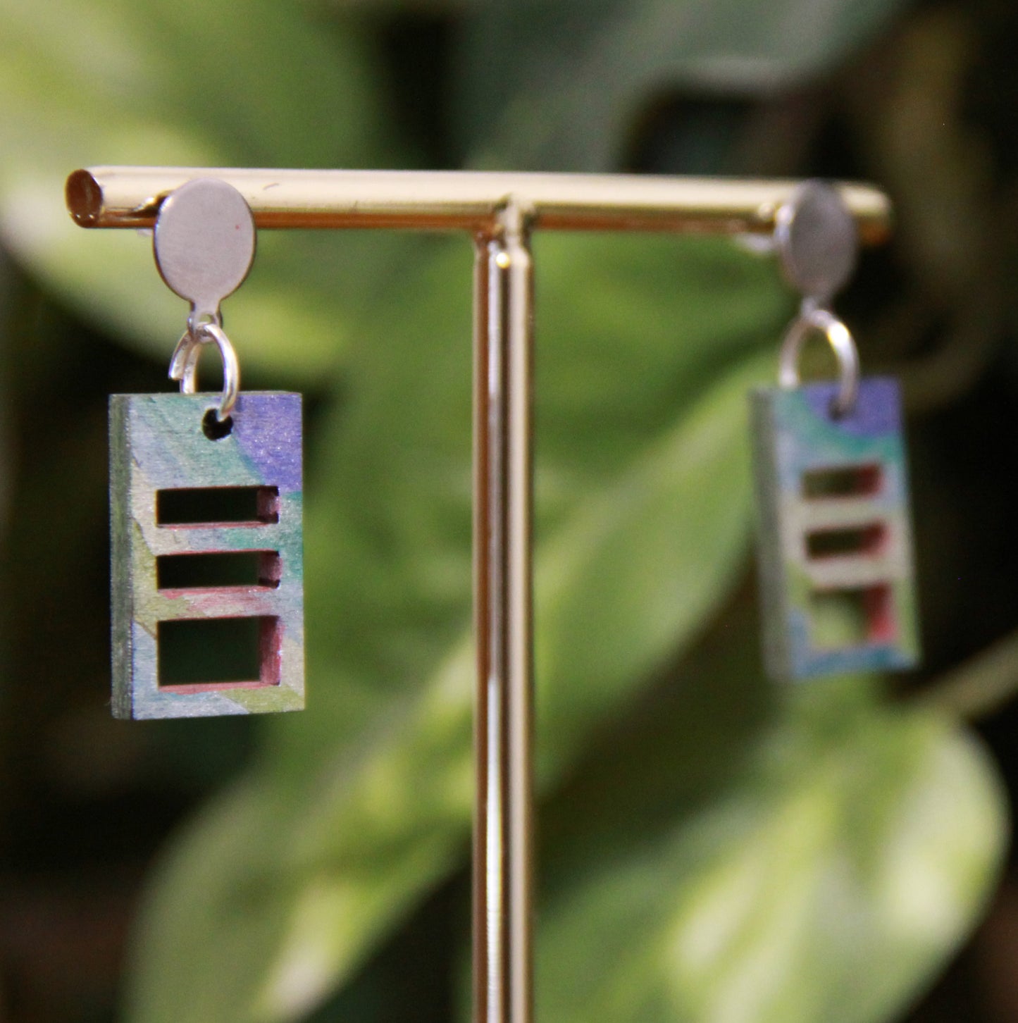 Small Blue Purple Squarish Rectangular Earrings