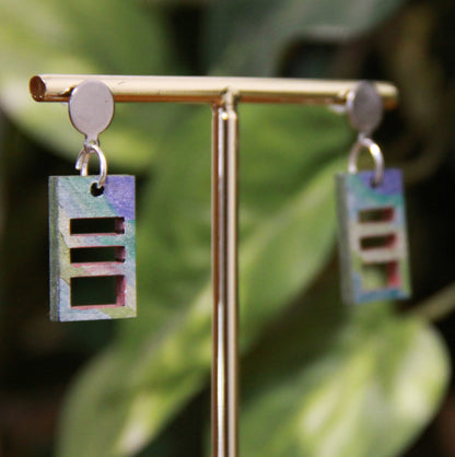 Small Blue Purple Squarish Rectangular Earrings