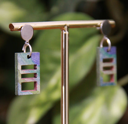 Small Blue Purple Squarish Rectangular Earrings