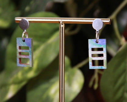 Small Blue Purple Squarish Rectangular Earrings