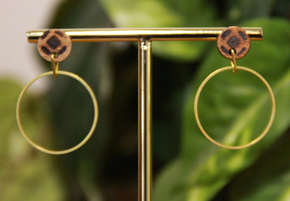 Medium Gold Ring with Wood Stud Earrings