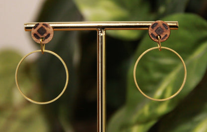 Medium Gold Ring with Wood Stud Earrings