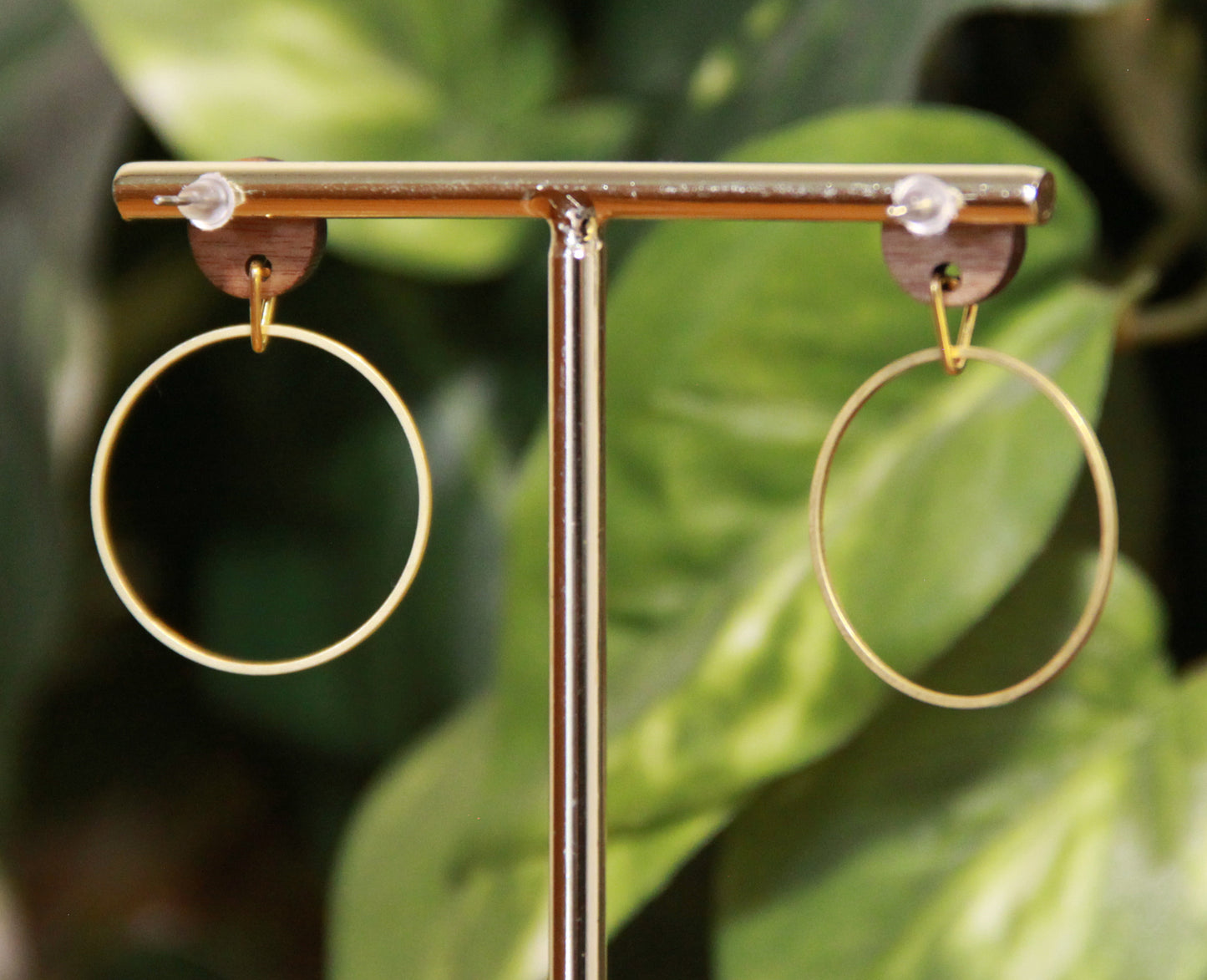 Medium Gold Ring with Wood Stud Earrings