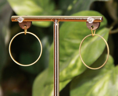 Medium Gold Ring with Wood Stud Earrings