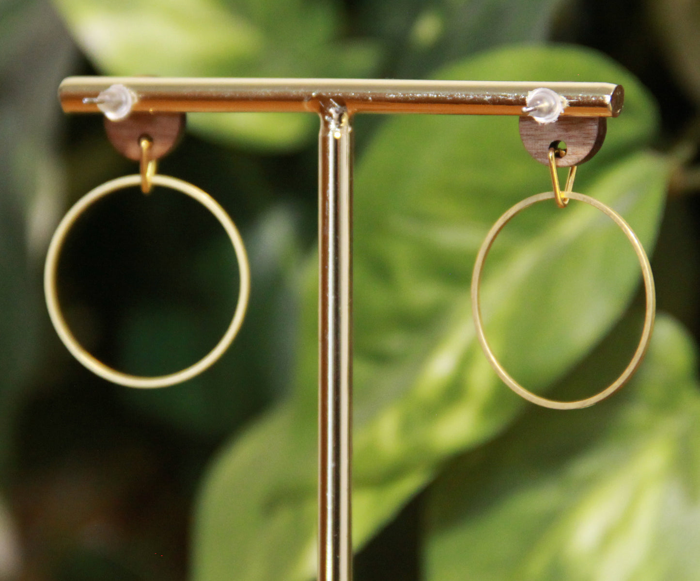 Medium Gold Ring with Wood Stud Earrings
