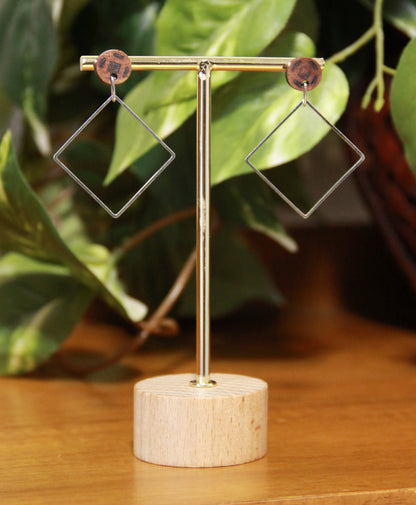 Medium Silver Square with Wood Stud Earrings