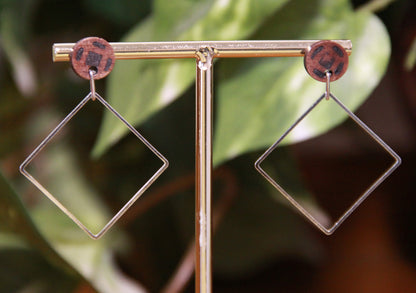 Medium Silver Square with Wood Stud Earrings