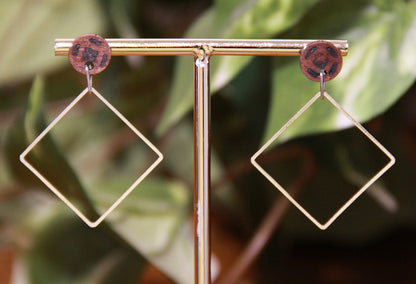 Medium Silver Square with Wood Stud Earrings