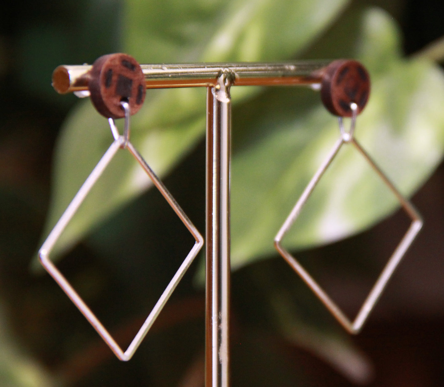 Medium Silver Square with Wood Stud Earrings