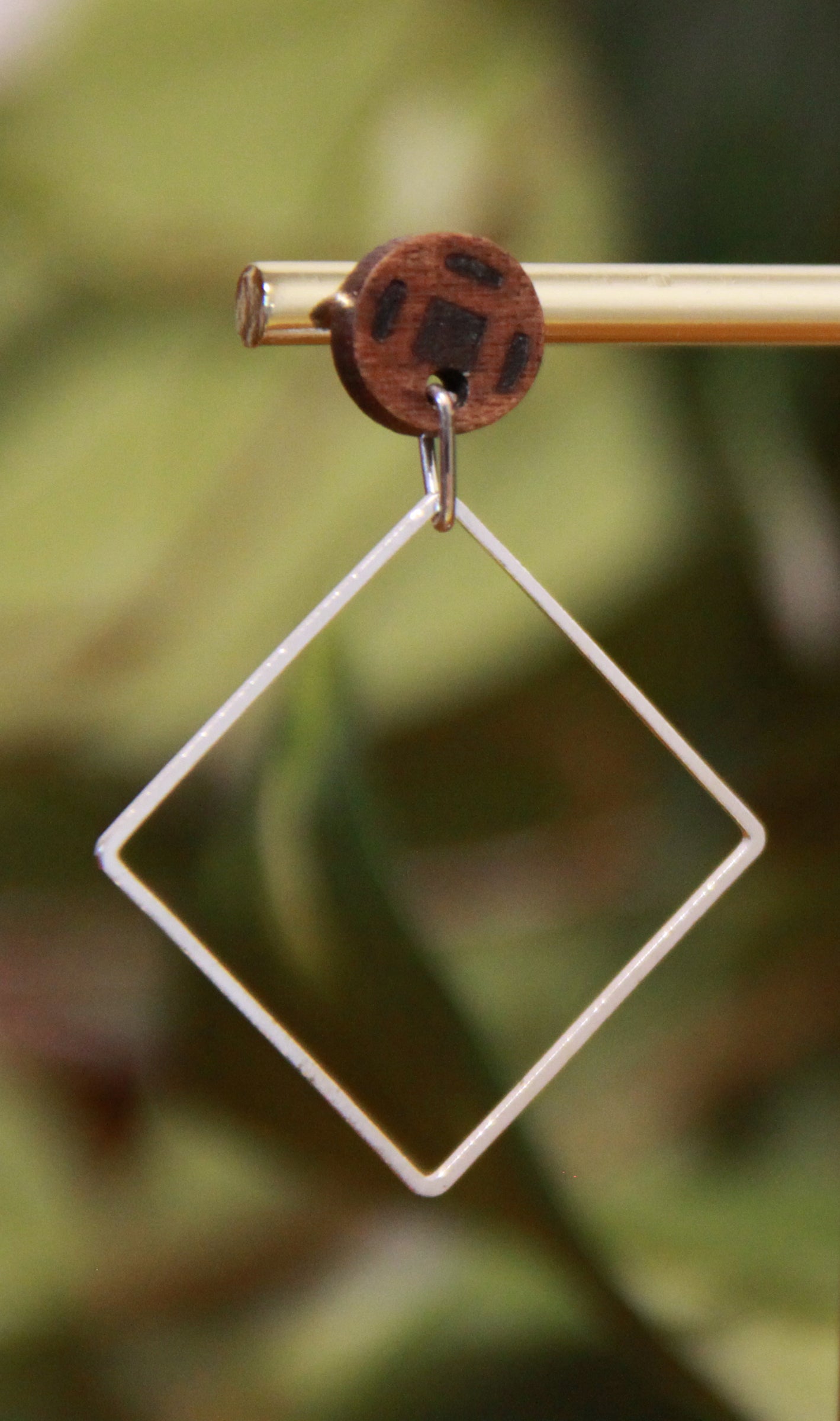 Medium Silver Square with Wood Stud Earrings