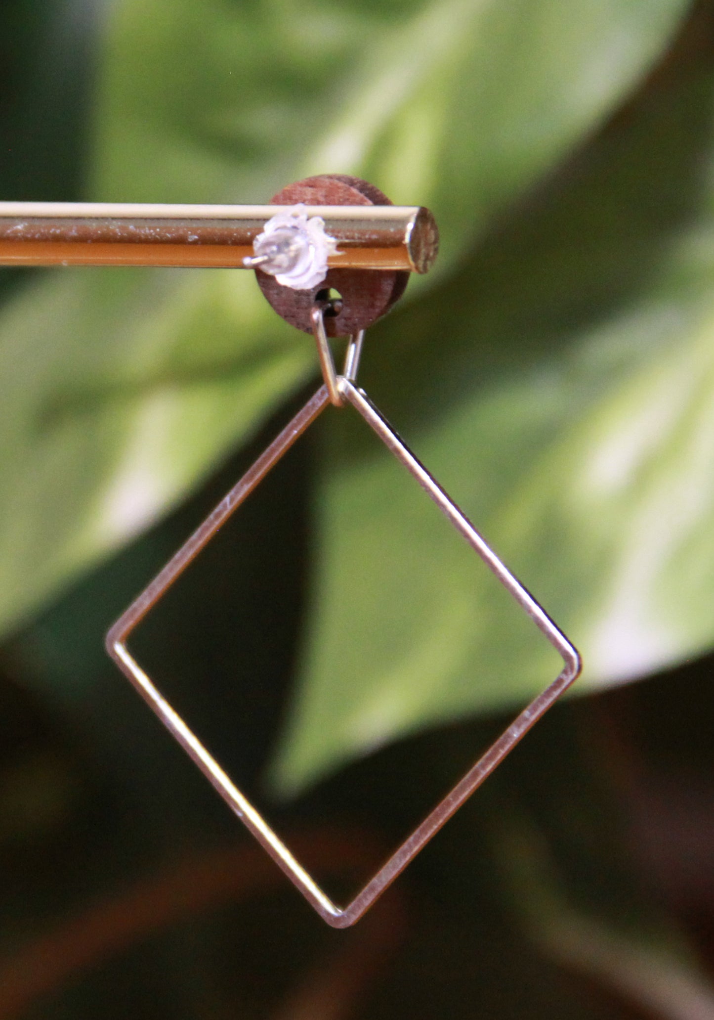 Medium Silver Square with Wood Stud Earrings