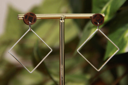 Medium Silver Square with Wood Stud Earrings