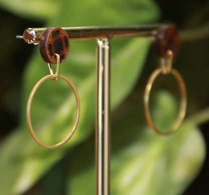 Small Gold Ring with Wood Stud Earrings