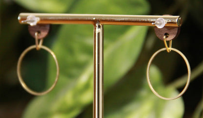 Small Gold Ring with Wood Stud Earrings