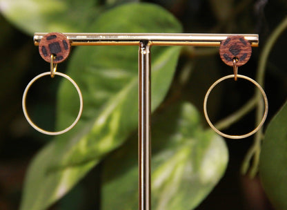 Small Gold Ring with Wood Stud Earrings