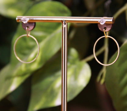 Small Gold Ring with Wood Stud Earrings