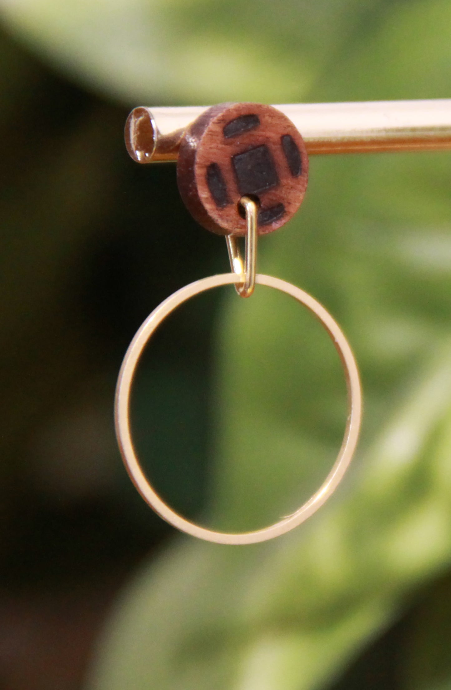 Small Gold Ring with Wood Stud Earrings