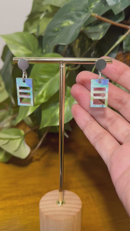 Small Blue Purple Squarish Rectangular Earrings