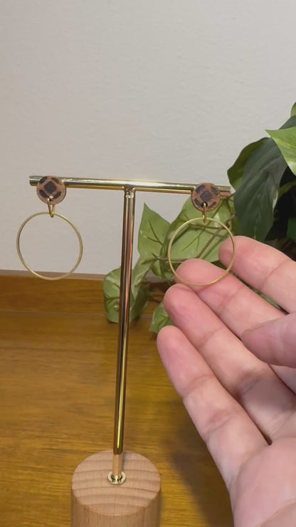 Medium Gold Ring with Wood Stud Earrings
