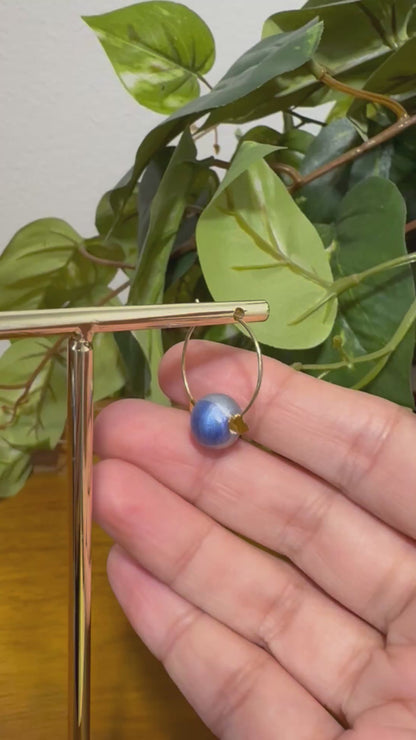 Small Blue Bead Hoop Earrings